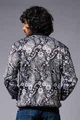 Paisely Design Printed (in white) Black Bomber Jacket for Men - Go Devil