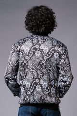 Paisely Design Printed (in white) Black Bomber Jacket for Men - Go Devil