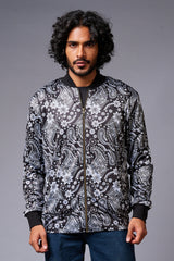 Paisely Design Printed (in white) Black Bomber Jacket for Men - Go Devil