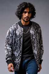 Paisely Design Printed (in white) Black Bomber Jacket for Men - Go Devil