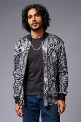 Paisely Design Printed (in white) Black Bomber Jacket for Men - Go Devil