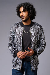 Paisely Design Printed (in white) Black Bomber Jacket for Men - Go Devil