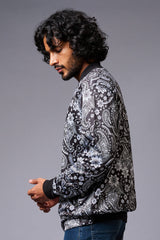 Paisely Design Printed (in white) Black Bomber Jacket for Men - Go Devil