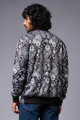 Paisely Design Printed (in white) Black Bomber Jacket for Men - Go Devil