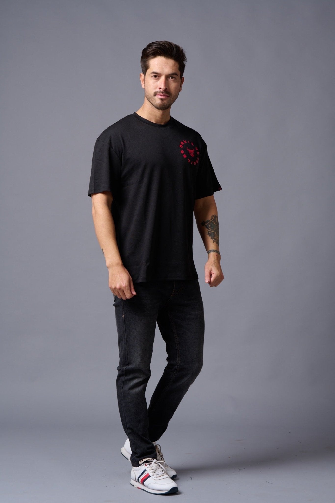 Red Devil Printed Black Oversized T-Shirt for Men - Go Devil