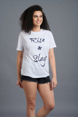 Rise & Slay Printed White Oversized T-Shirt for Women - Go Devil