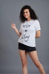 Rise & Slay Printed White Oversized T-Shirt for Women - Go Devil