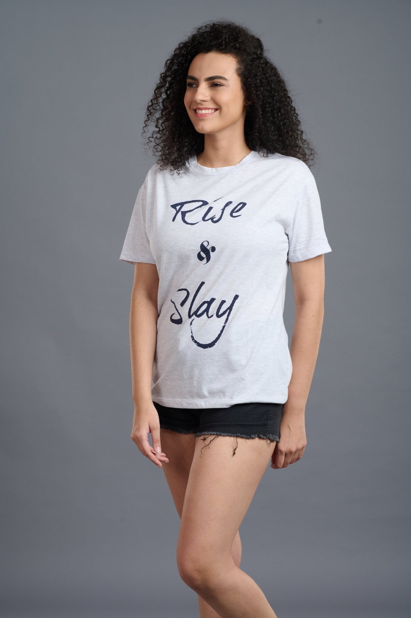 Rise & Slay Printed White Oversized T-Shirt for Women - Go Devil