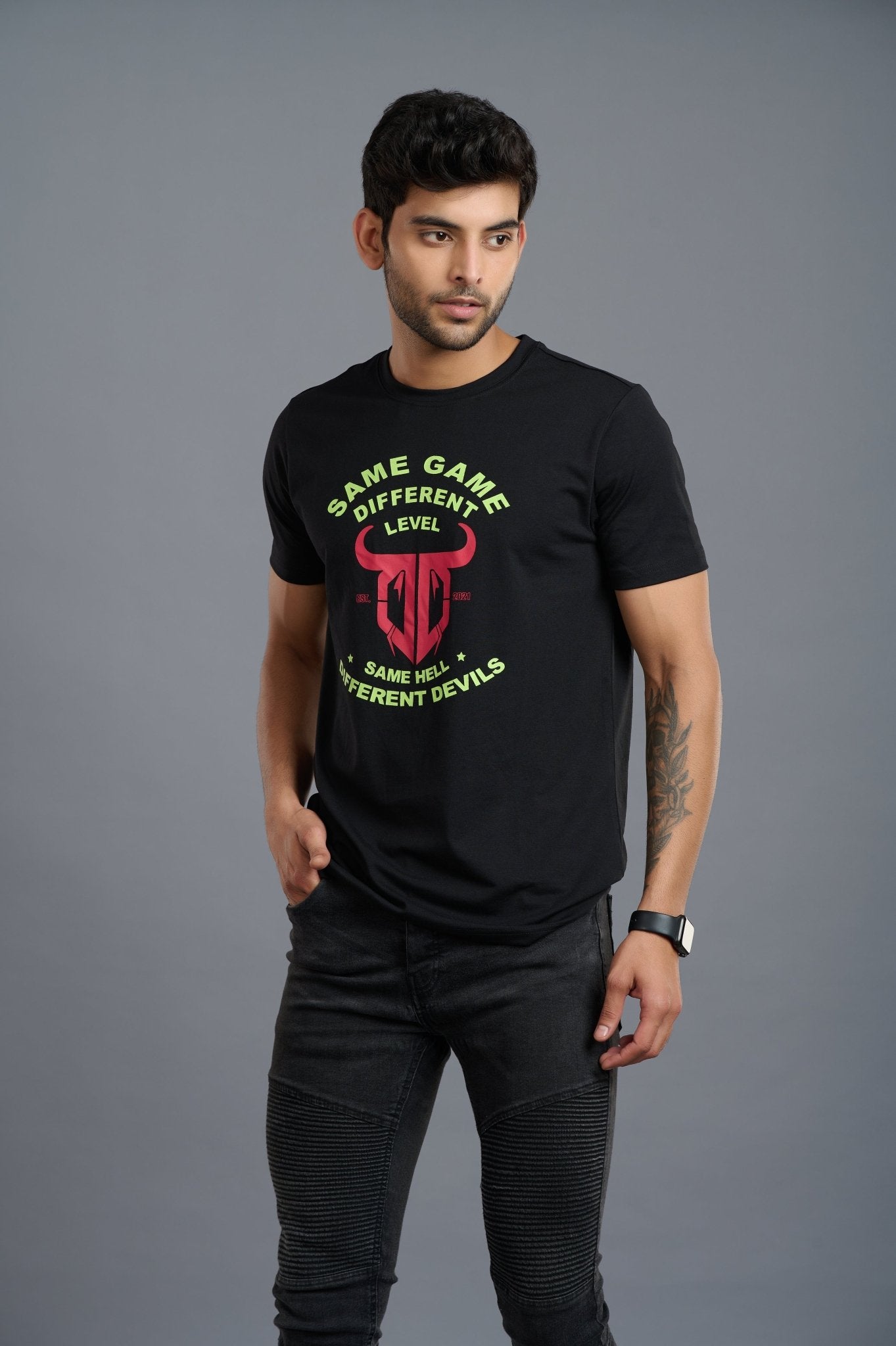 Same Game with Different Level Printed Black T-shirt - Go Devil