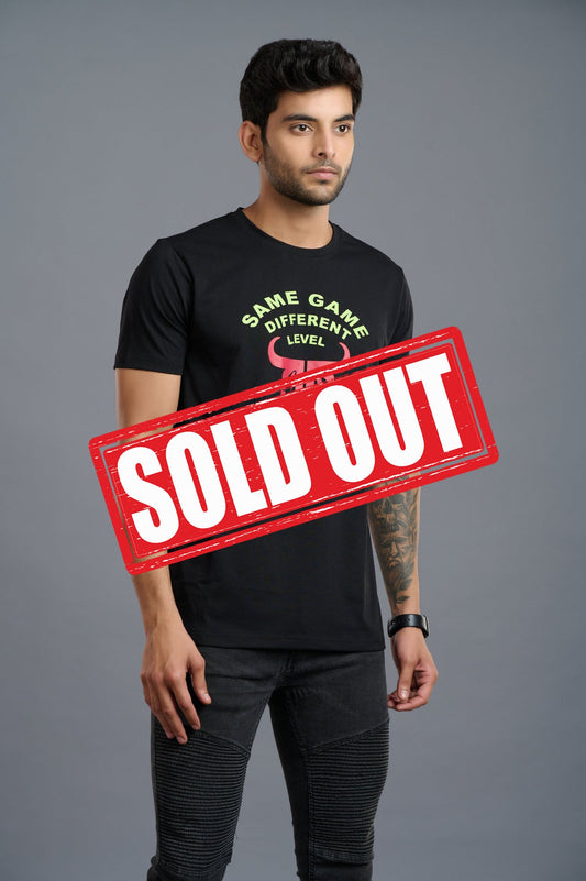 Same Game with Different Level Printed Black T-shirt - Go Devil