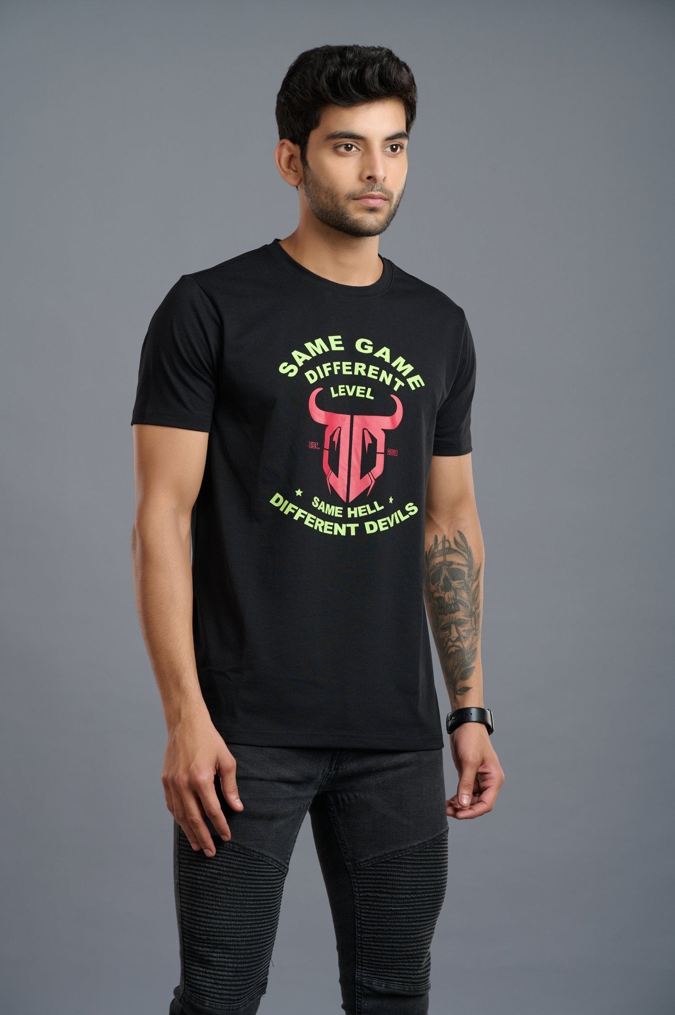 Same Game with Different Level Printed Black T-shirt - Go Devil