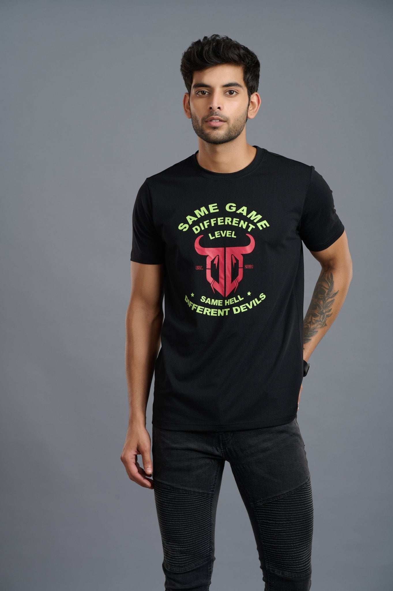 Same Game with Different Level Printed Black T-shirt - Go Devil