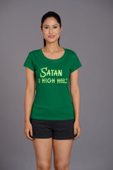 Satan in High Heels Green Melange Oversized T-Shirt for Women - Go Devil