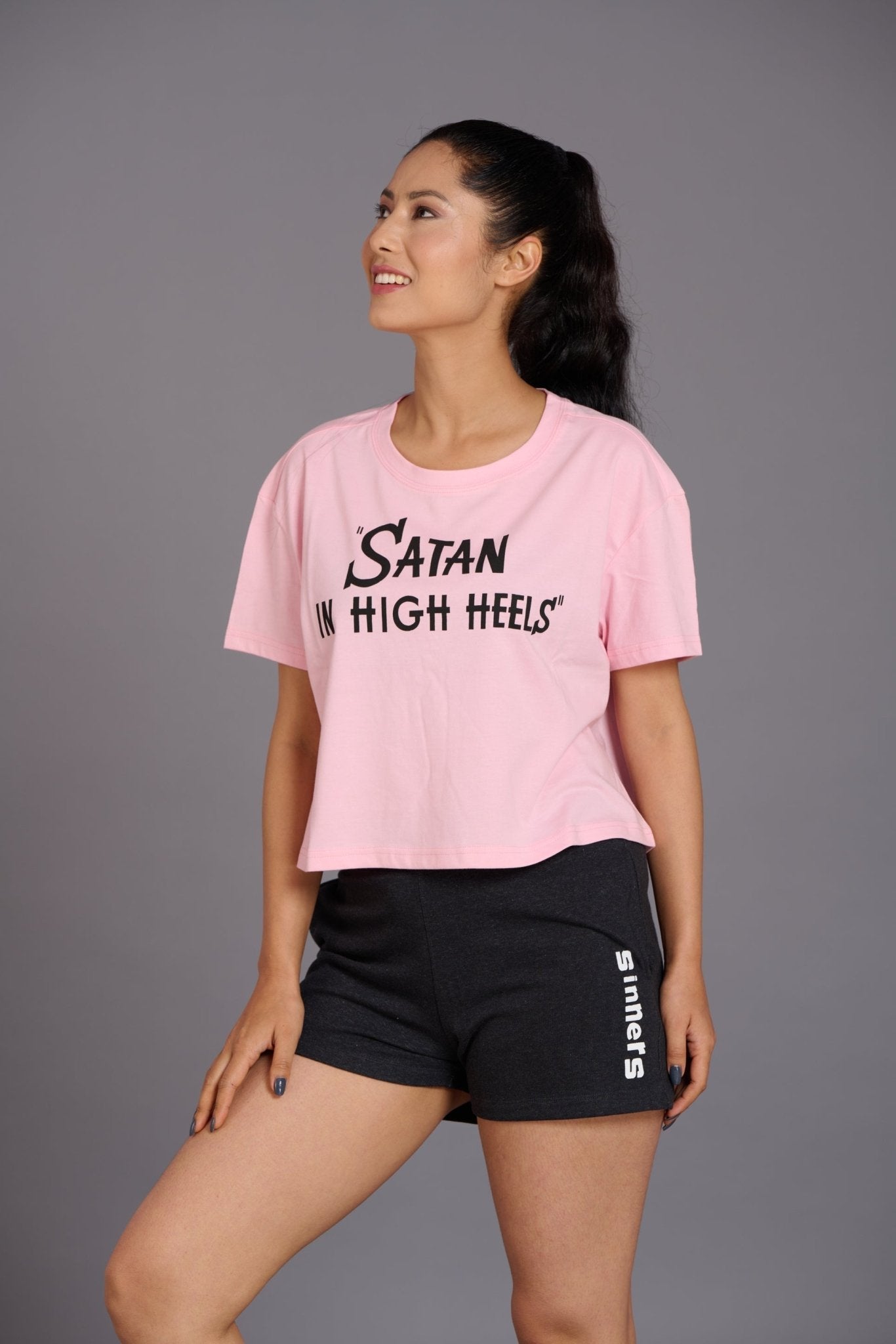 Satan In High Heels Light Pink Oversized T-Shirt for Women - Go Devil