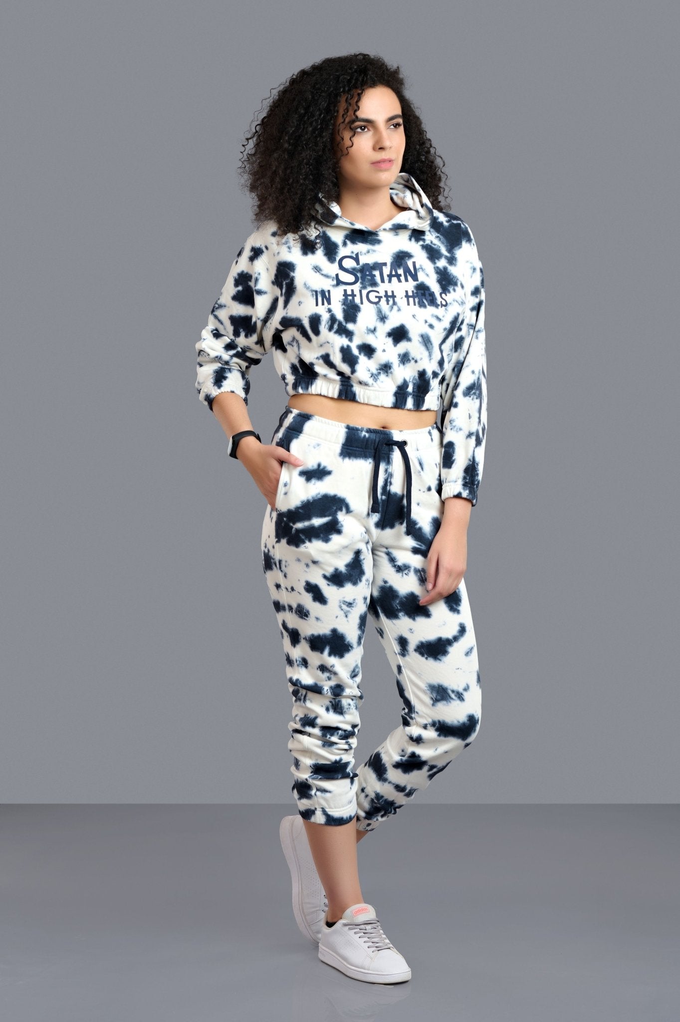 Satan In High Heels Printed Black & White Co-ord Set for Women - Go Devil