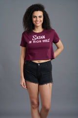 Satan In High Heels Printed Maroon Crop Top for Women - Go Devil