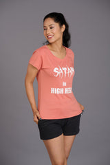 Satan in High Heels Printed Oversized T-Shirt for Women - Go Devil