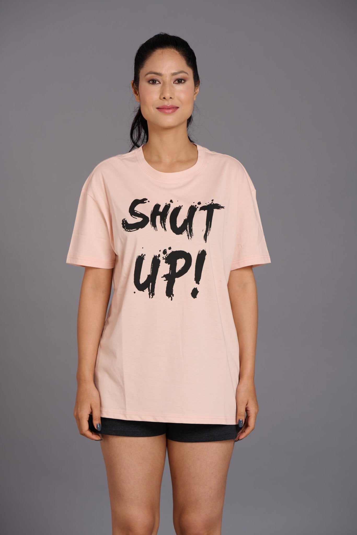 Shut Up Light Nude Color Oversized T-Shirt - Go Devil