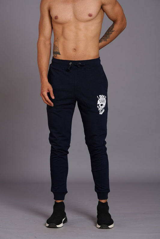 Skull & I Don’t Care Printed Black Joggers for Men - Go Devil
