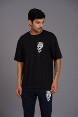 Skull & I Don’t Care White Printed Black Oversized T-Shirt for Men - Go Devil