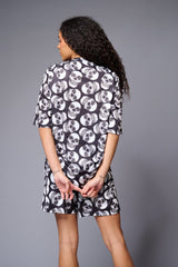 Skull (in White) Printed Black Co-ord Set for Women - Go Devil