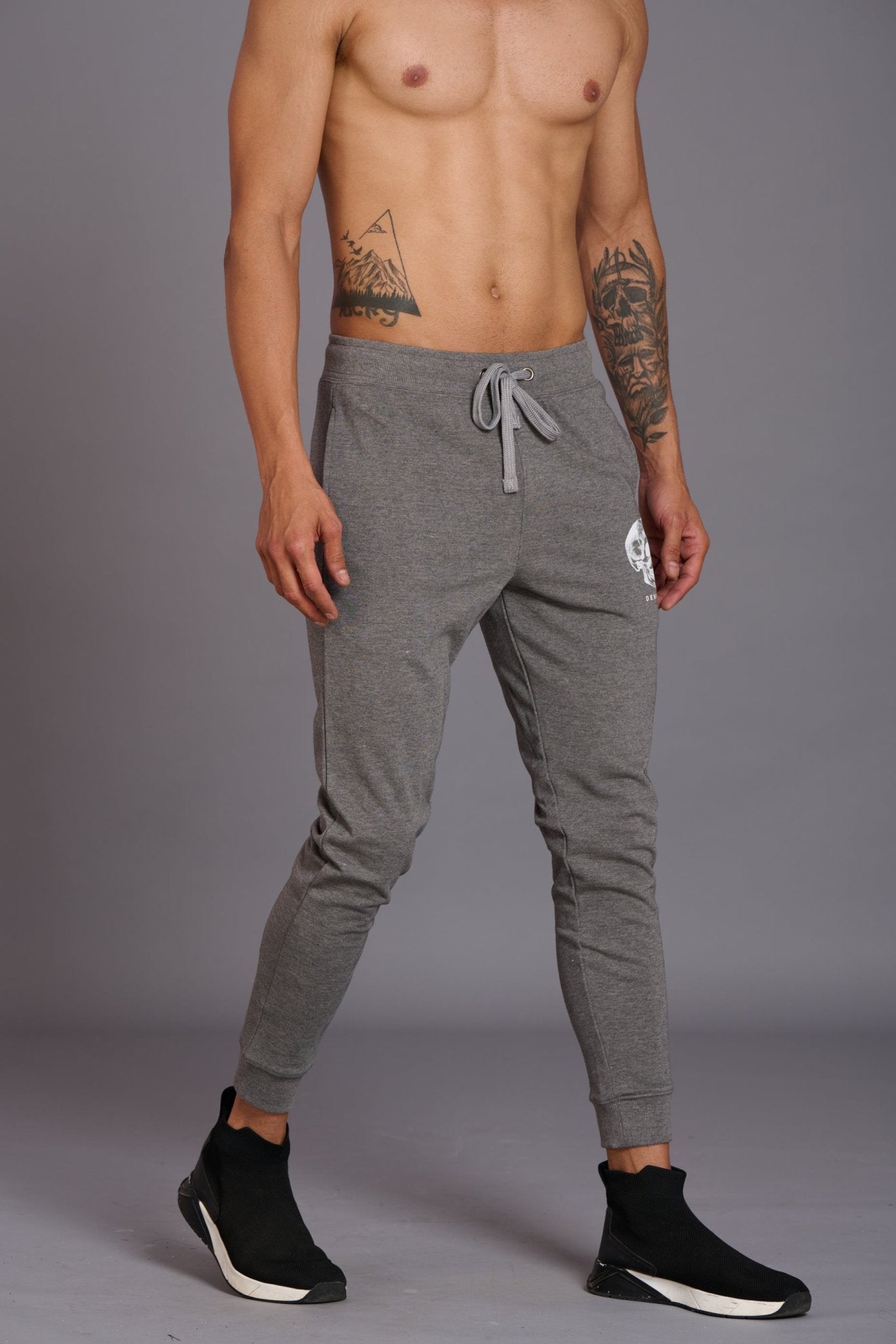 Skull Printed Grey Joggers for Men - Go Devil