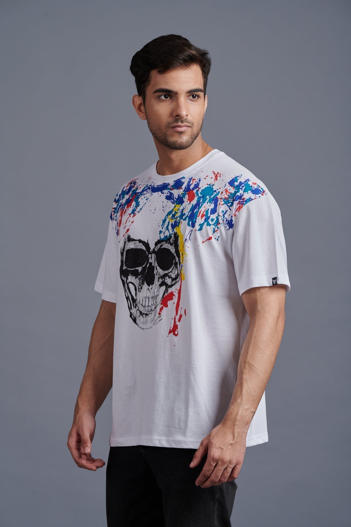 Skull Printed Oversized White T-Shirt for Men - Go Devil