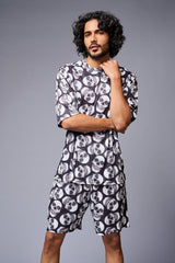 Skull Printed White & Black Co-ord Set for Men - Go Devil