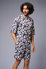 Skull Printed White & Black Co-ord Set for Men - Go Devil