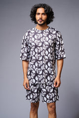 Skull Printed White & Black Co-ord Set for Men - Go Devil