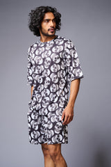 Skull Printed White & Black Co-ord Set for Men - Go Devil
