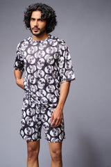 Skull Printed White & Black Co-ord Set for Men - Go Devil