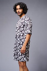 Skull Printed White & Black Co-ord Set for Men - Go Devil