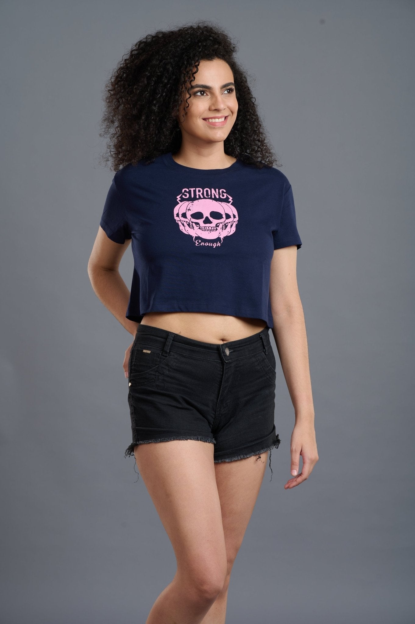 Skull with Strong Printed Crop Top for Women - Go Devil
