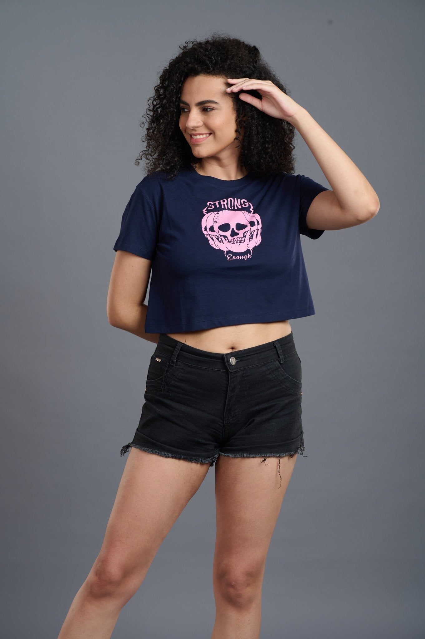 Skull with Strong Printed Crop Top for Women - Go Devil