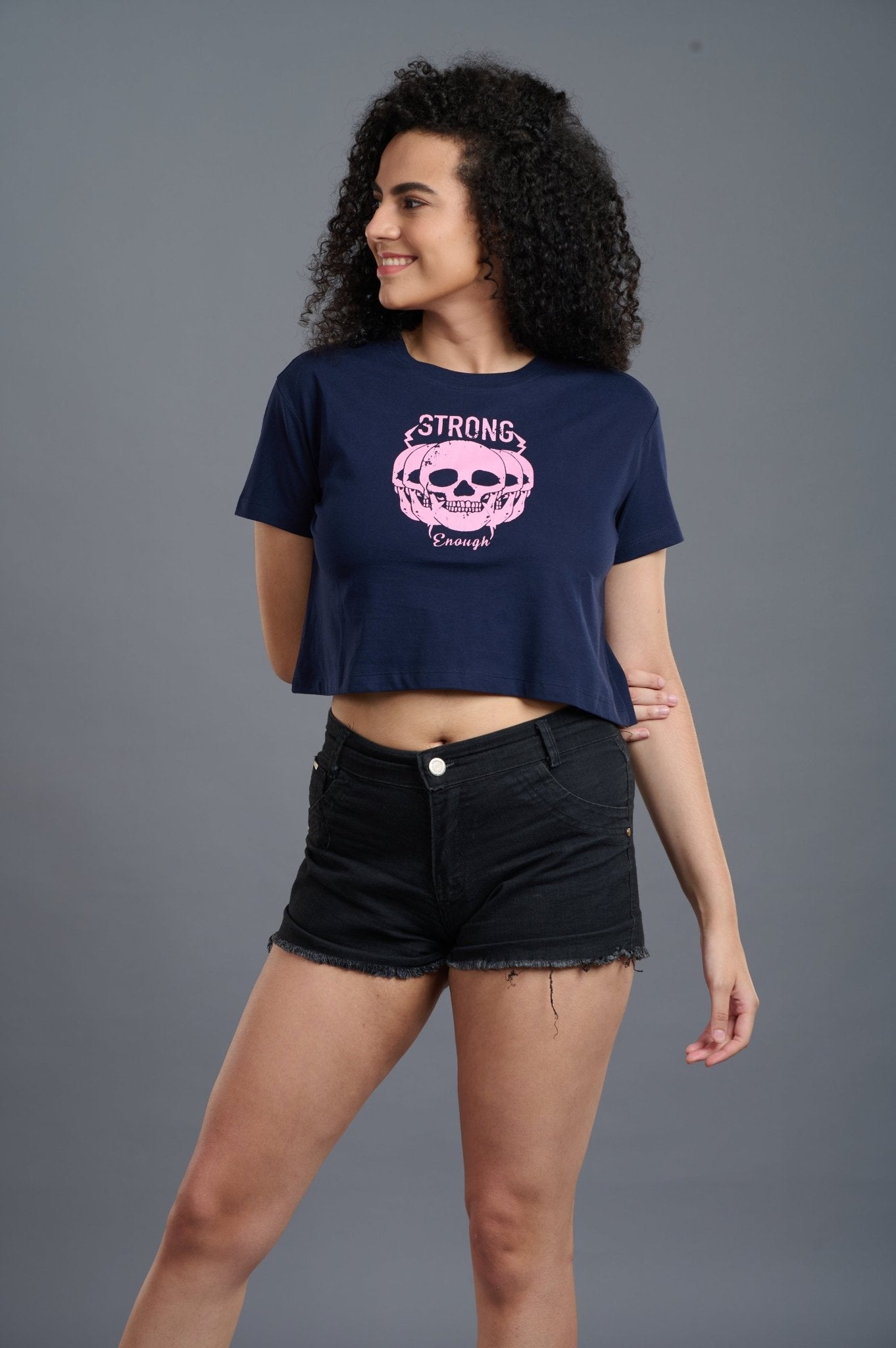 Skull with Strong Printed Crop Top for Women - Go Devil