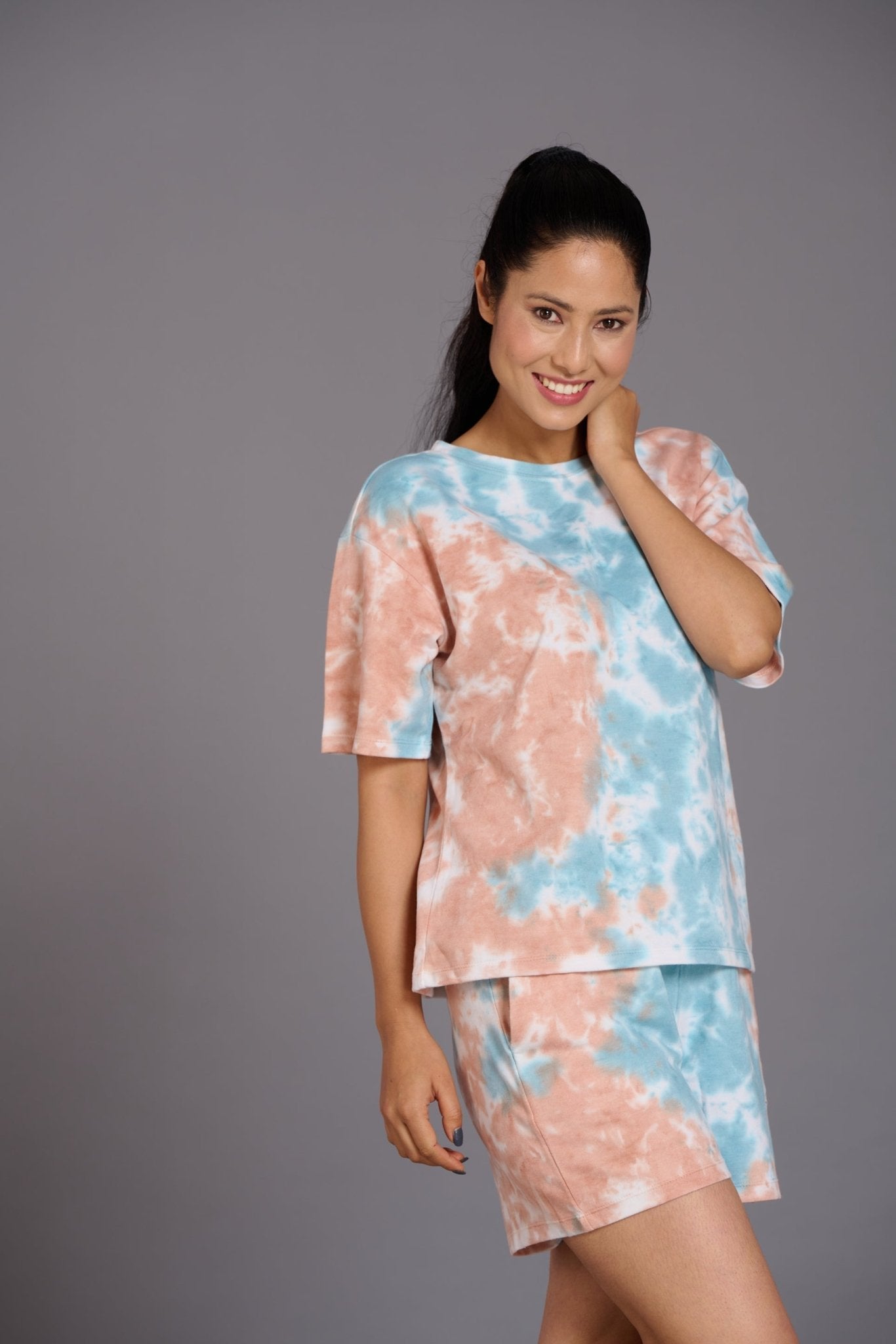 Sky Blue & Brown Premium Co-ord Set for Women - Go Devil