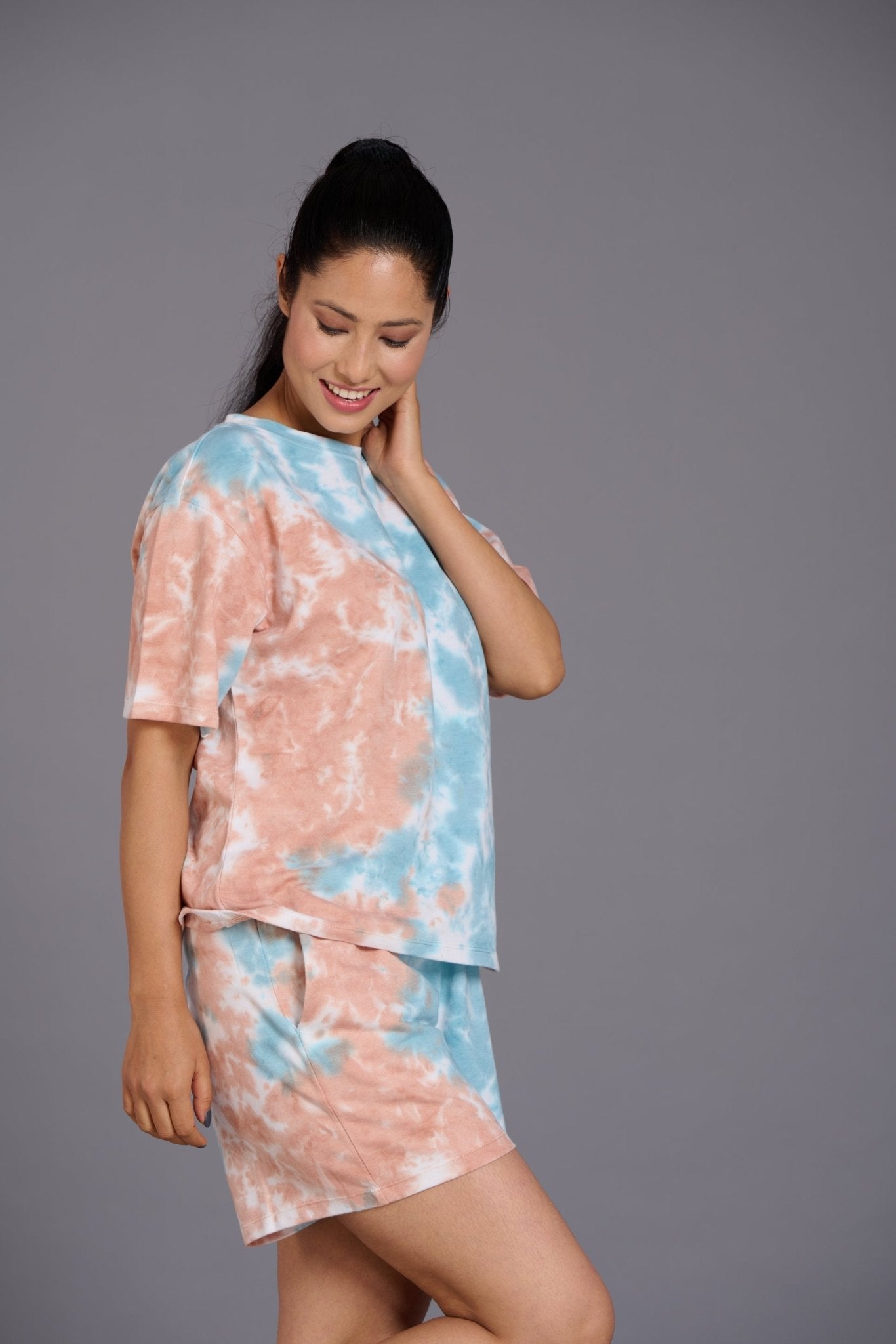 Sky Blue & Brown Premium Co-ord Set for Women - Go Devil