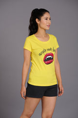 Vampire Never Sleep Printed Yellow Oversized T-Shirt for Women - Go Devil