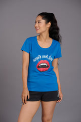 Vampire Printed Blue T-Shirt for Women - Go Devil