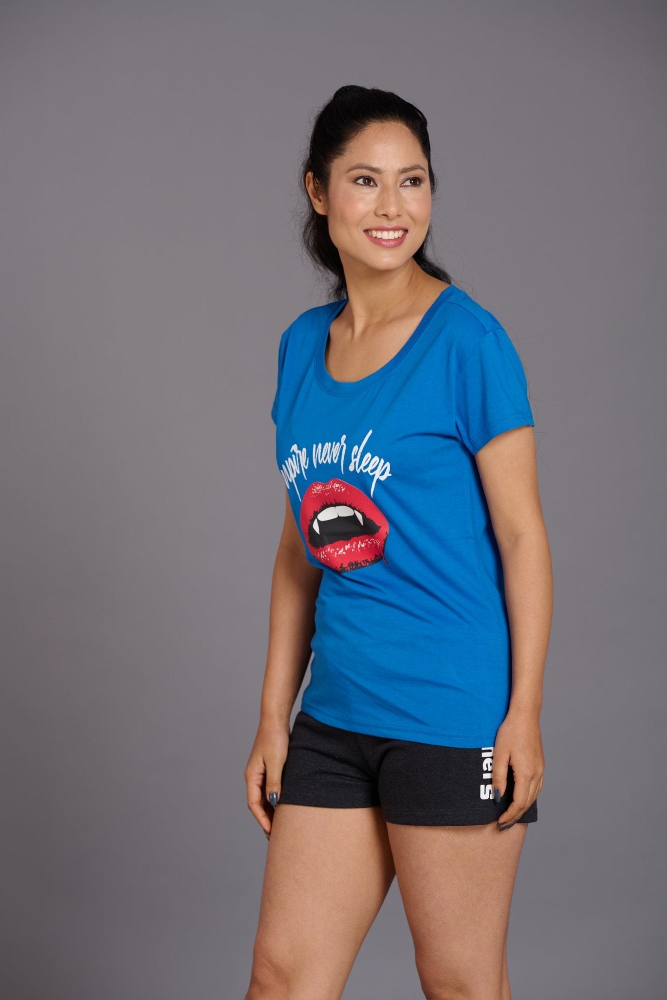 Vampire Printed Blue T-Shirt for Women - Go Devil