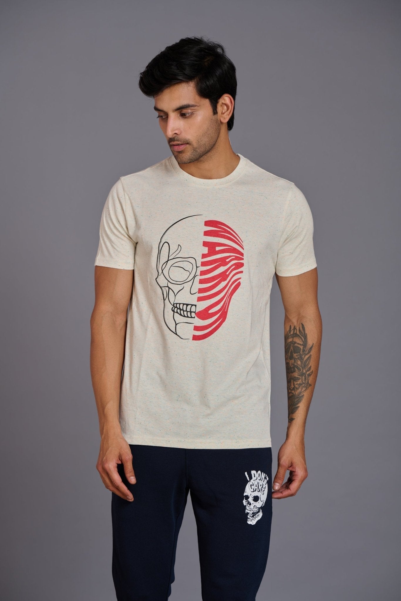 Warrior Printed Ivory T-Shirt for Men - Go Devil