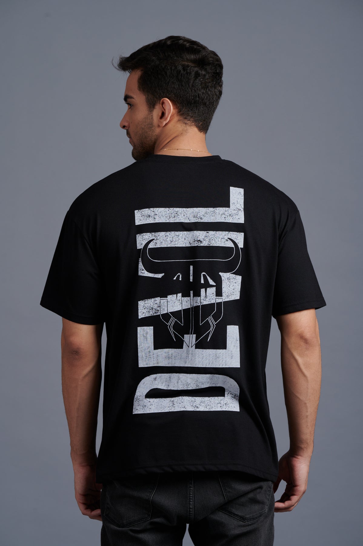 White Devil Printed Black Oversized T-Shirt for Men - Go Devil