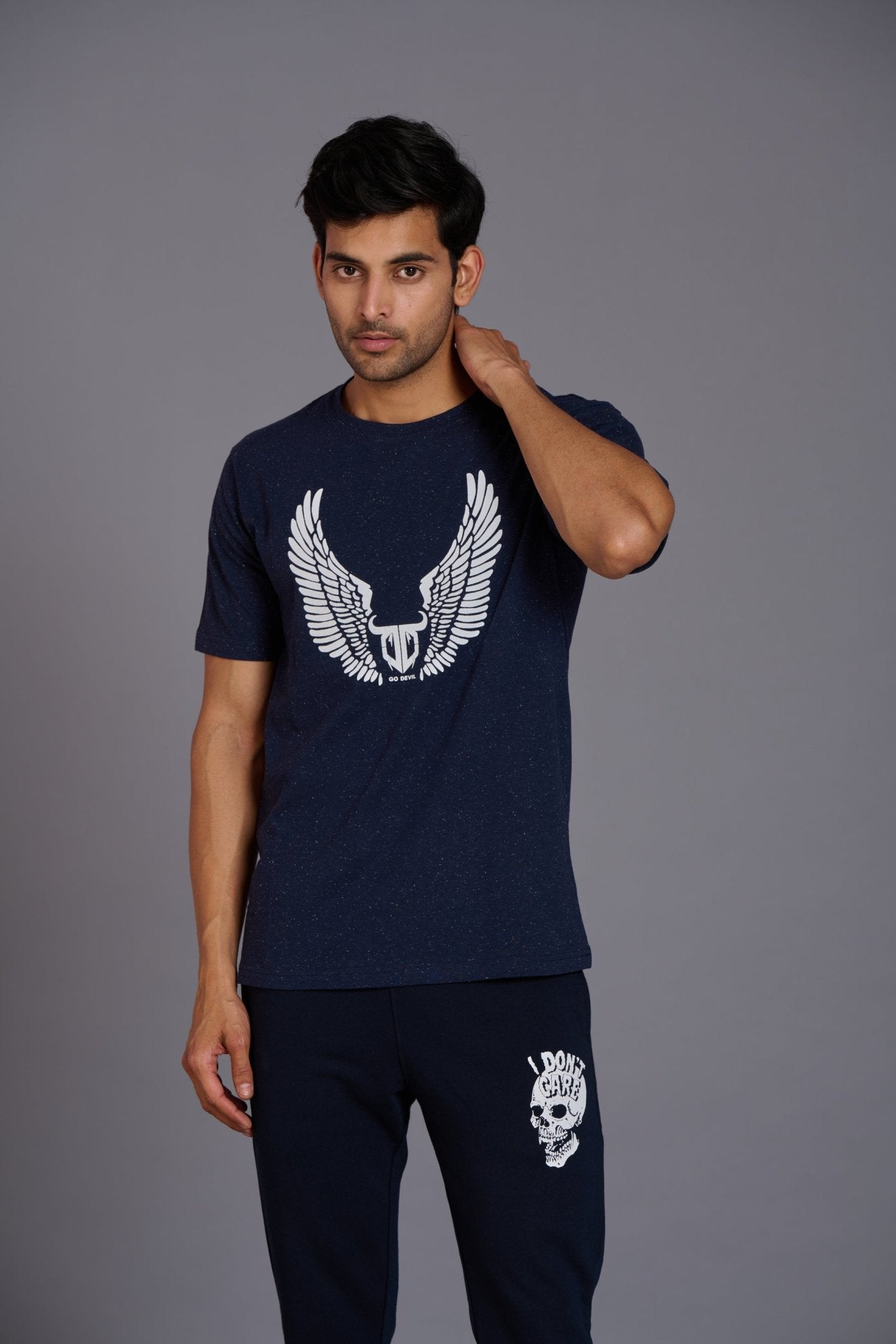 Wings Printed Go devil Navy Blue T-Shirt for Men - Go Devil