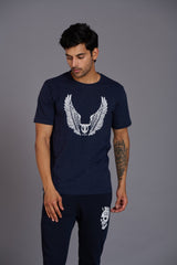 Wings Printed Go devil Navy Blue T-Shirt for Men - Go Devil