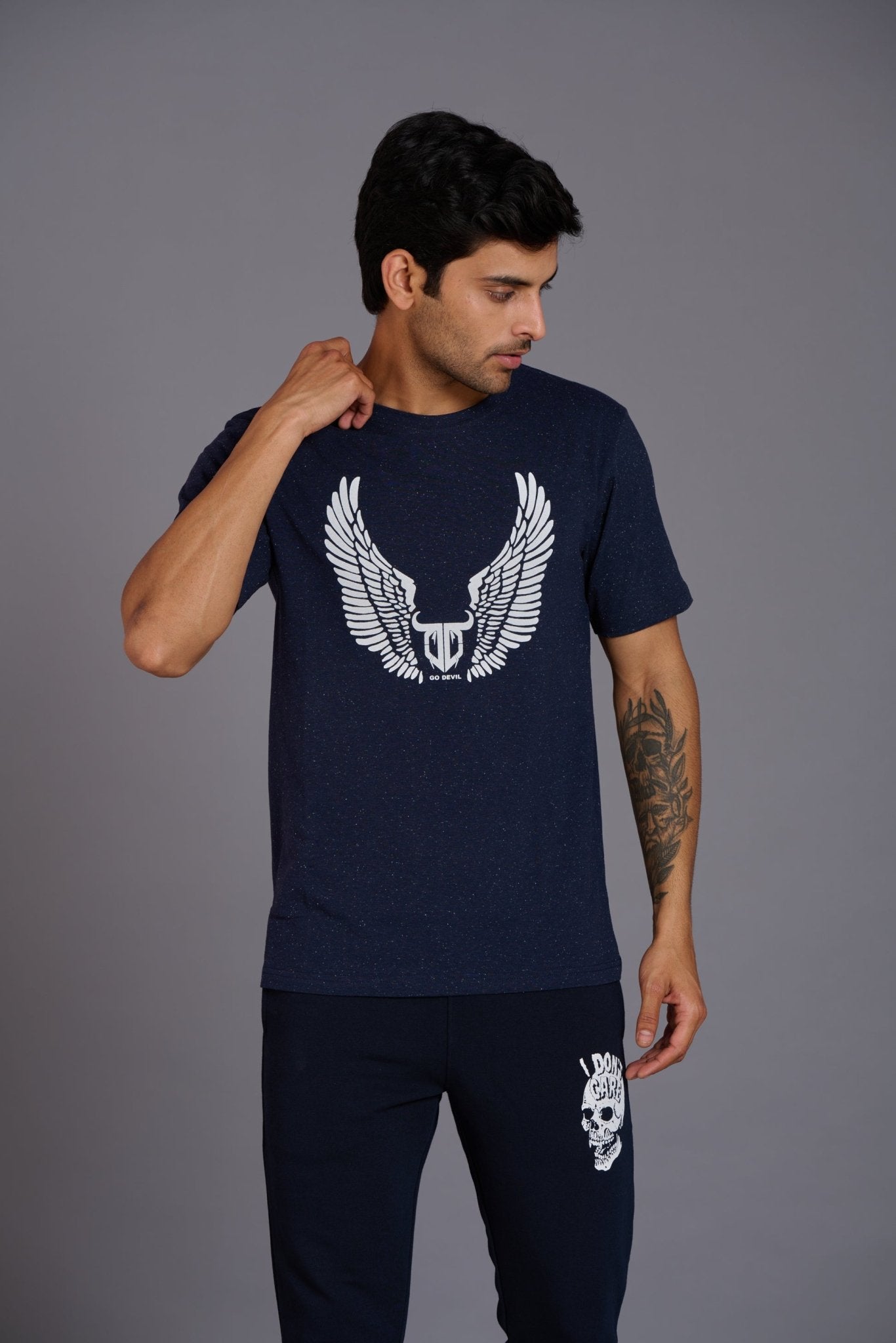 Wings Printed Go devil Navy Blue T-Shirt for Men - Go Devil