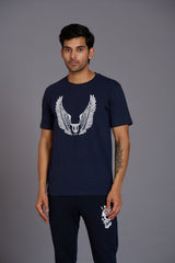 Wings Printed Go devil Navy Blue T-Shirt for Men - Go Devil