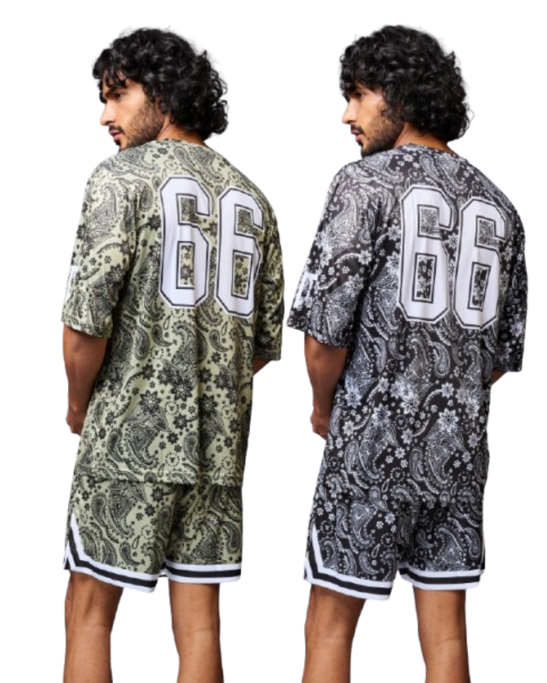 Pack of 2 Go Devil 66 Printed Paisley White & Black & Green & Black Co-ord Set for Men