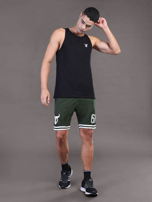 Go Devil Printed Mens Forest Green Sports Shorts