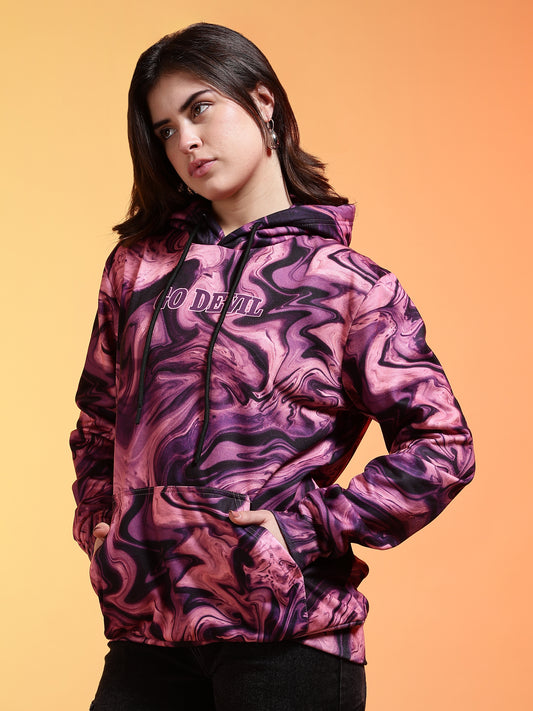 Go Devil Womens Abstract Marble Print Hoodie